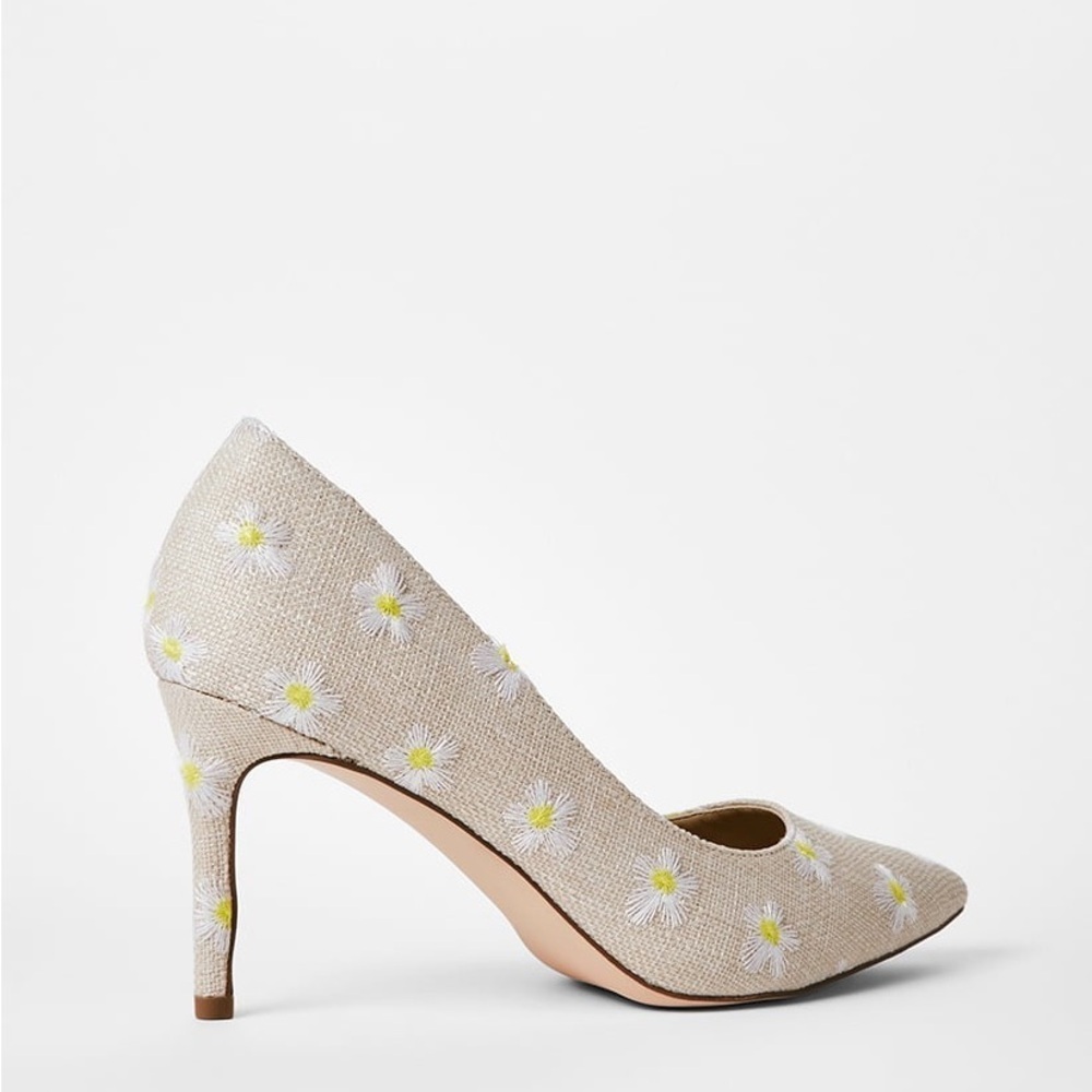 JUSTFAB Khloy Classic Pump Beige Floral Women's High Heels Shoes Size 8 - Picture 3 of 11